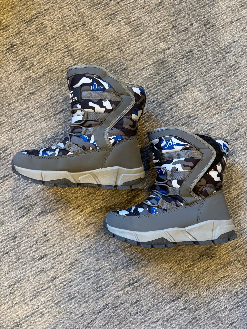 Kids Grey & Blue Camo Winter Boots